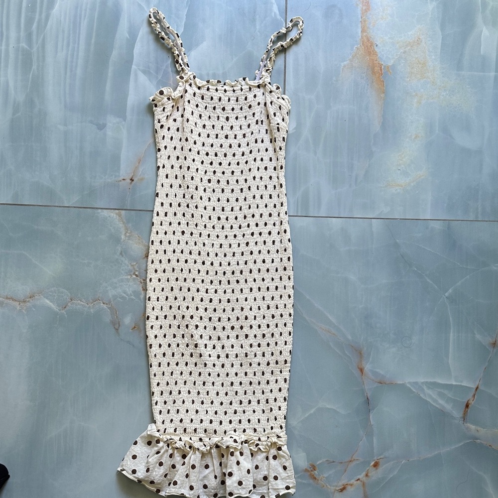 REVOLVE Cream and Black Polka Dot Kids Dress